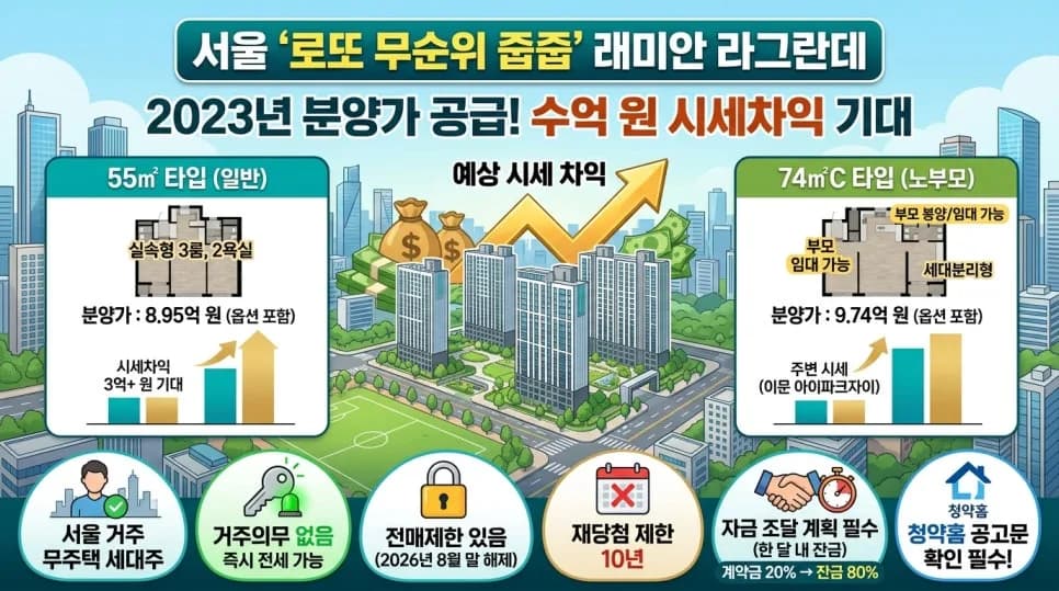 래미안 라그란데 무순위 청약 2026: 줍줍 시세 차익 6억 가능할까?