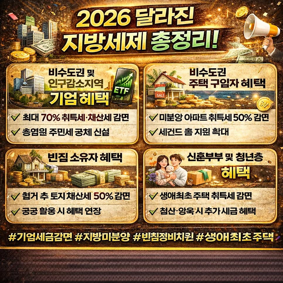 2026년 지방세 개편 총정리: 기업·주택·청년 혜택 분석