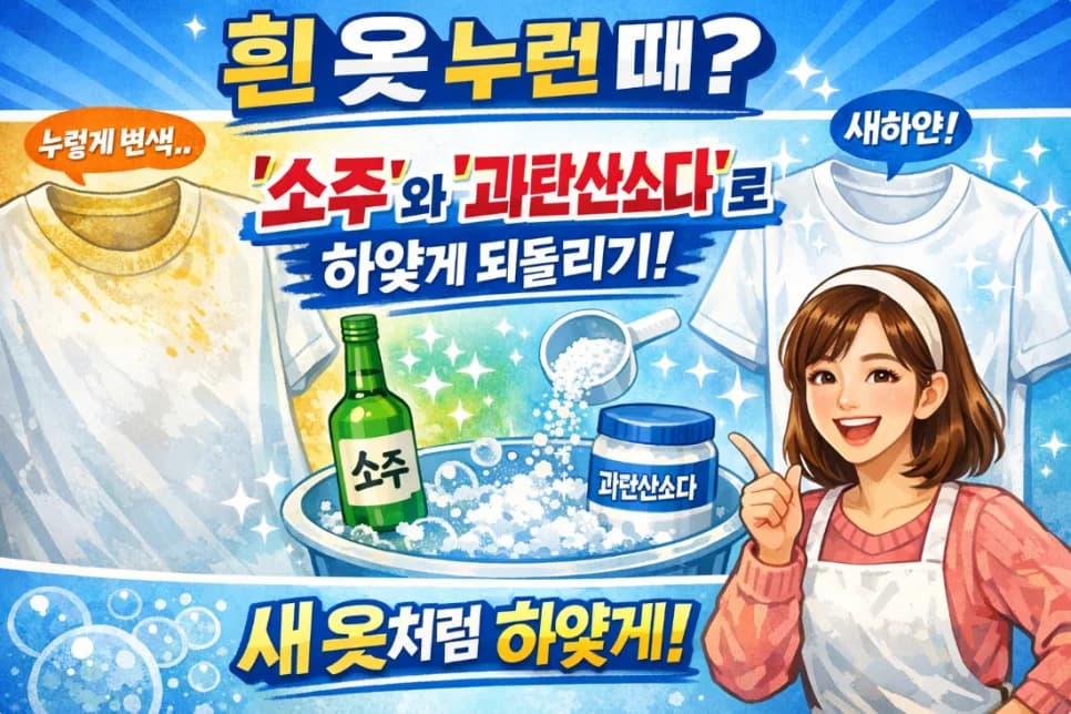 흰 옷 누런 때 제거 꿀팁 2026: 소주와 과탄산소다 활용법