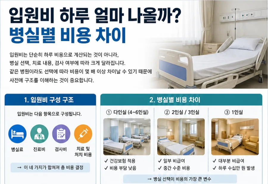 입원비 하루 얼마? 병실별 비용 차이 및 실손보험 활용법 2026