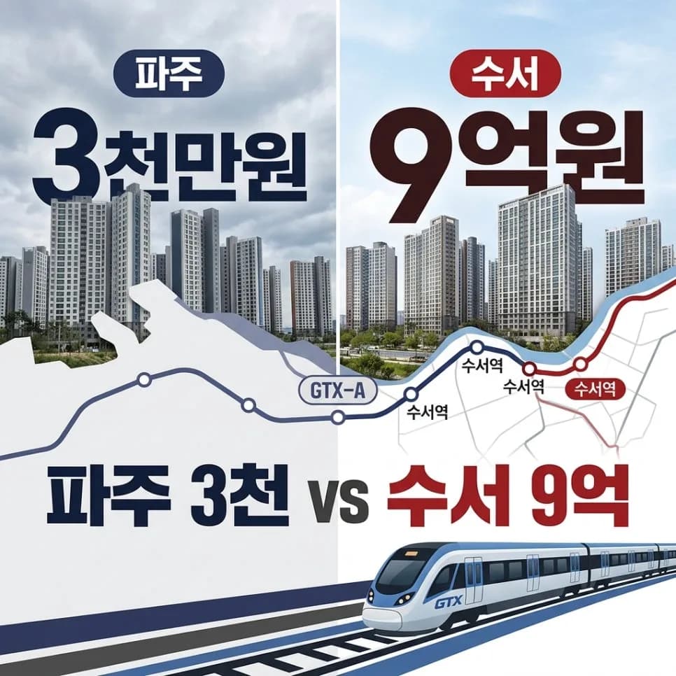 GTX-A 노선별 아파트 시세 차이 2026: 파주 3천만원 vs 수서 9억, 왜?