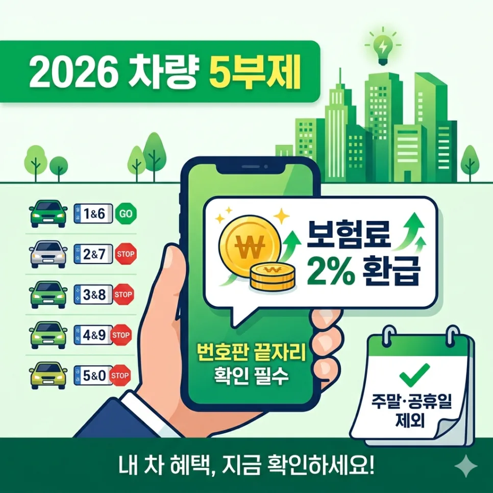 2026년 차량 5부제 요일별 운행 제한 및 보험료 2% 환급 총정리