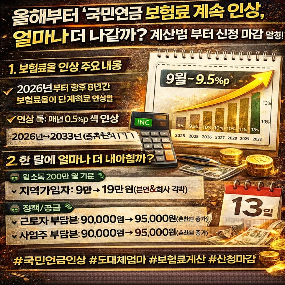 국민연금 보험료율 2026년 인상폭과 계산법 총정리