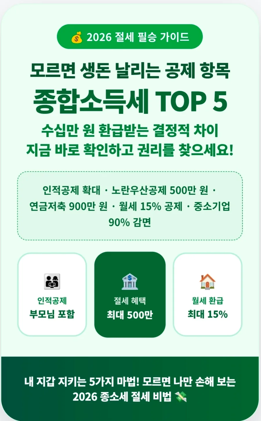 2026 종합소득세 신고: 놓치면 손해 보는 공제 5가지 총정리
