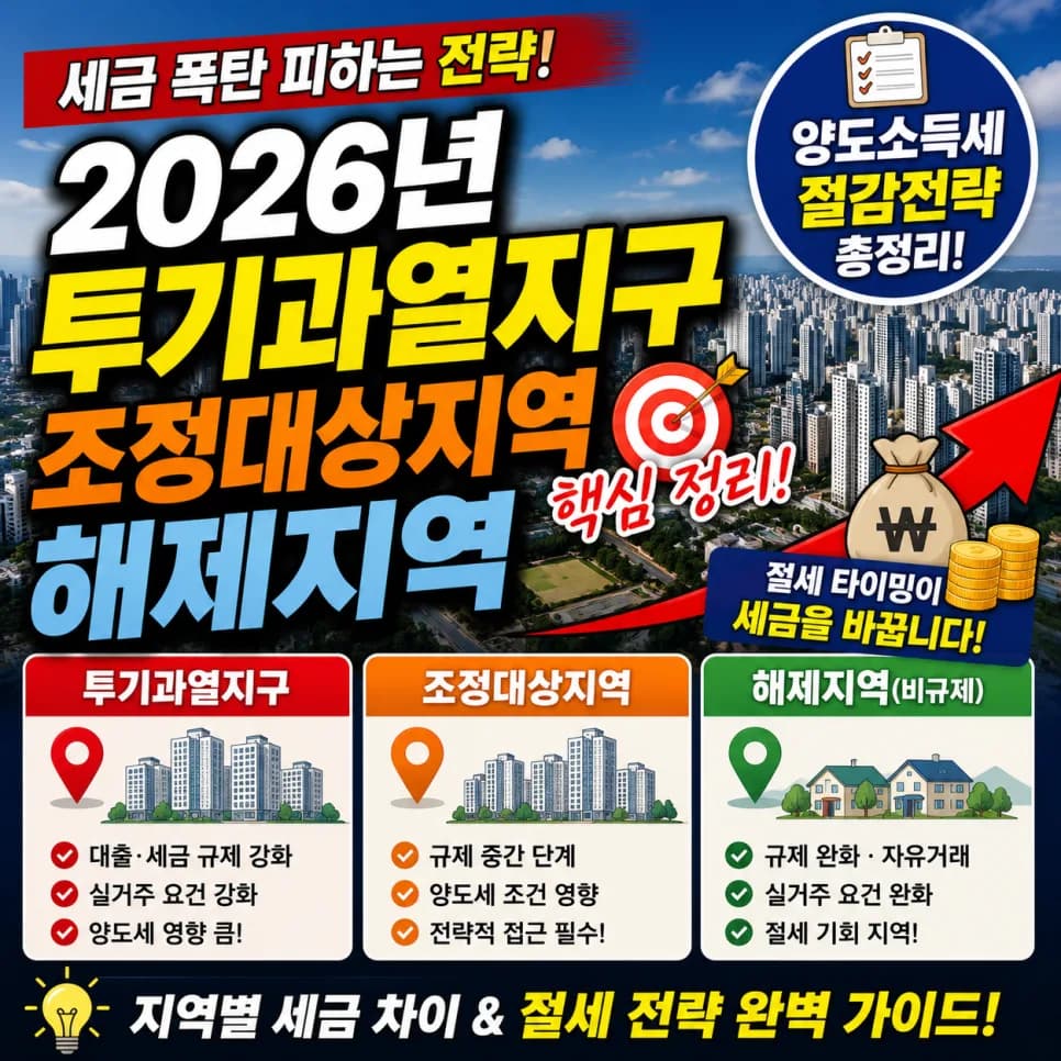 2026년 부동산 양도세 절세 전략: 규제지역별 세금 차이 완벽 분석