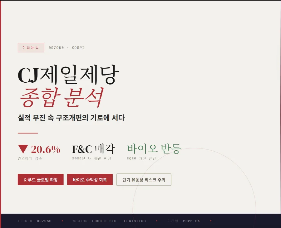 CJ제일제당 주가 전망 2026: 기업 분석 및 투자 전략