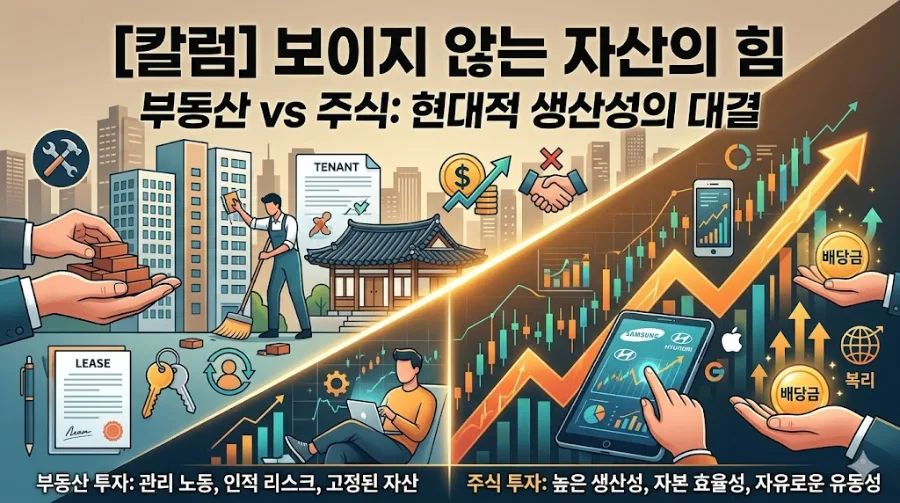 주식 vs 부동산 생산성 비교 2026: 보이지 않는 자산의 힘