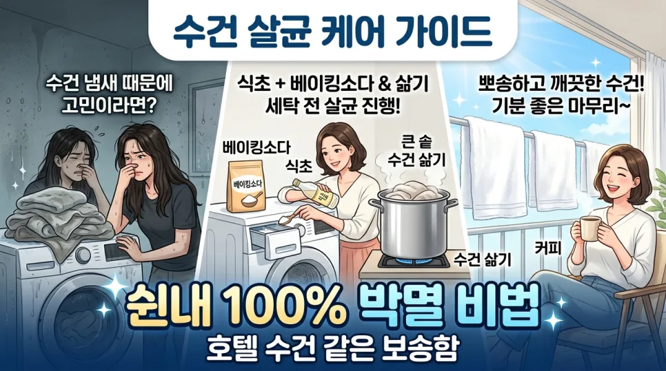 수건 쉰내 완벽 제거법 2026: 식초와 베이킹소다 활용법