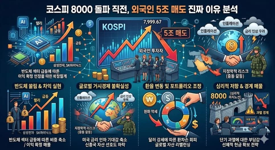 코스피 8000 돌파 임박, 외국인 5조 매도 이유는? 2026 전망