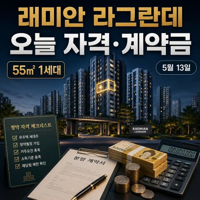 래미안 라그란데 무순위 청약 자격 조건 및 계약금 계산 2026