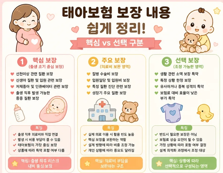 태아보험 핵심 보장 vs 선택 보장 완벽 비교 (2026년 가이드)