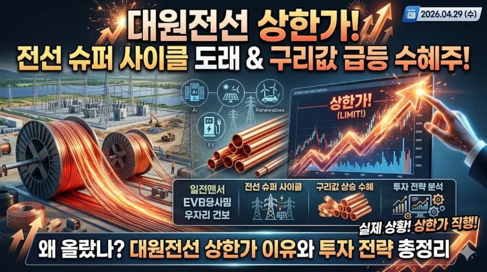 대원전선 상한가 이유: AI·전력망 슈퍼사이클 수혜 분석 2026