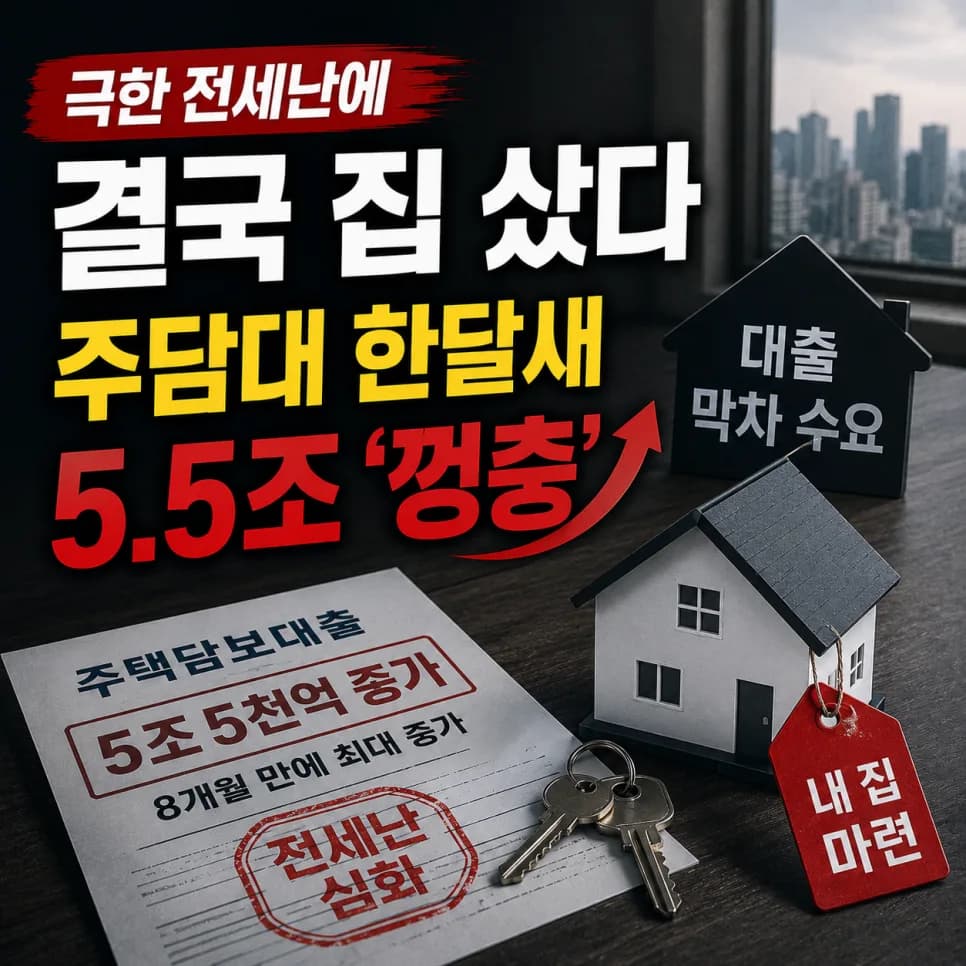 주담대 5.5조 급증, 전세난 공포 2026년 부동산 시장 전망