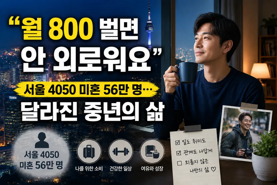 서울 4050 미혼 56만 명, 경제적 자유가 삶의 만족도 높이는 이유 2026