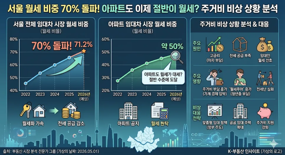 서울 월세 비중 70% 돌파, 공급 절벽 현실화 2026년 전망