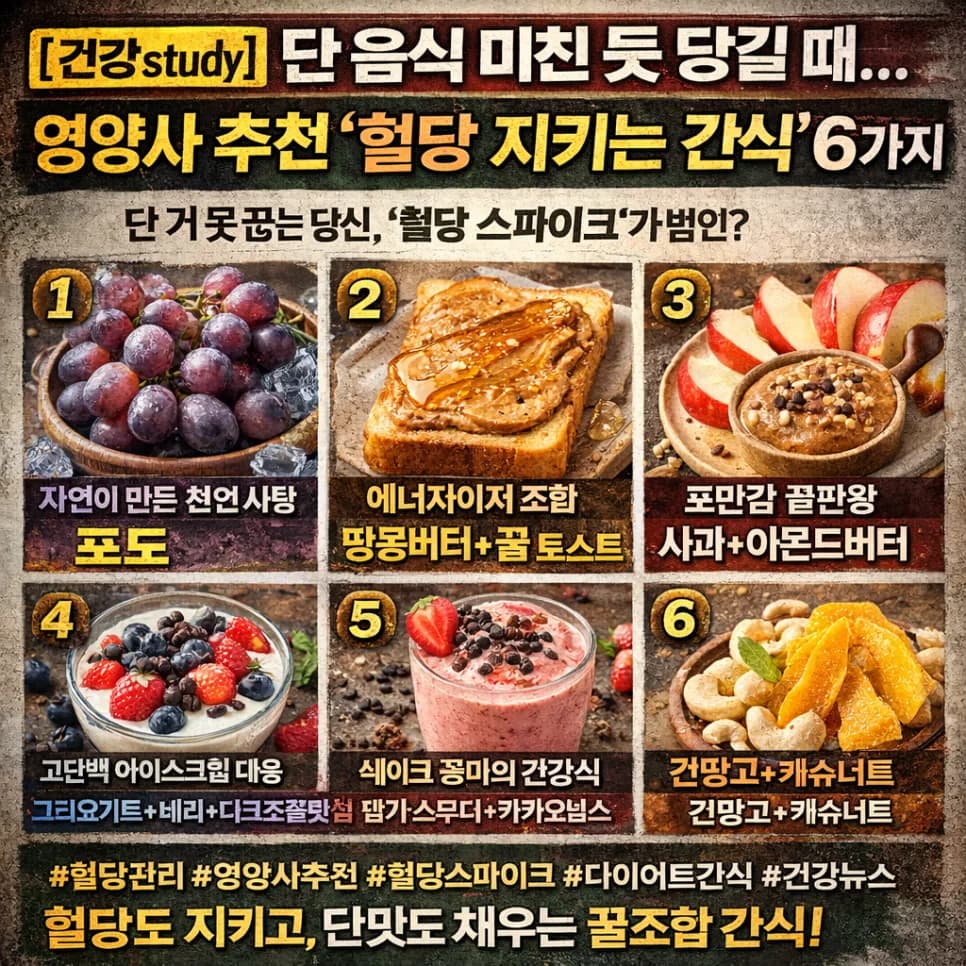 혈당 스파이크 막는 간식 6가지: 영양사 추천 조합 2026