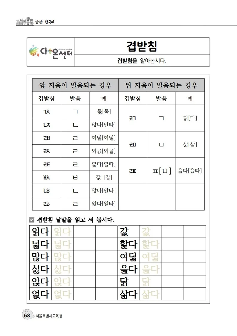 겹받침 학습 자료 2026: 초등 한글 교육 완벽 대비