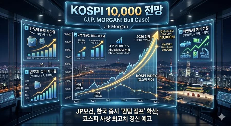 JP모건 코스피 1만 시대 전망 2026: AI와 밸류업이 이끄는 증시 분석
