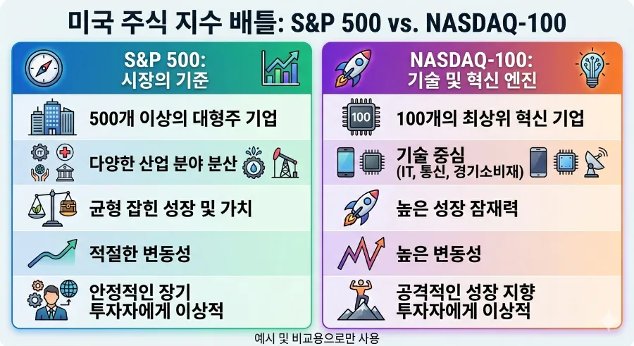 S&P 500 vs 나스닥 100 ETF: 2026년 당신에게 맞는 미국 지수는?