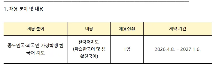 입장중학교 한국어 강사 채용: 자격, 조건, 급여 총정리 2026
