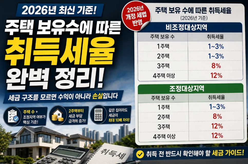 2026년 주택 취득세율, 보유 수별 차이와 절세 전략 완벽 분석