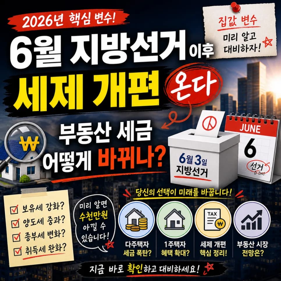 6월 선거 후 부동산 세금 폭탄? 종부세·장특공·취득세 변화 2026