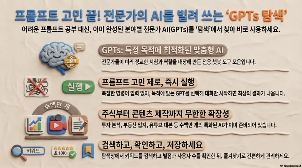 챗GPT GPTs 탐색 기능 2026: 전문가 챗봇 활용법 완벽 가이드