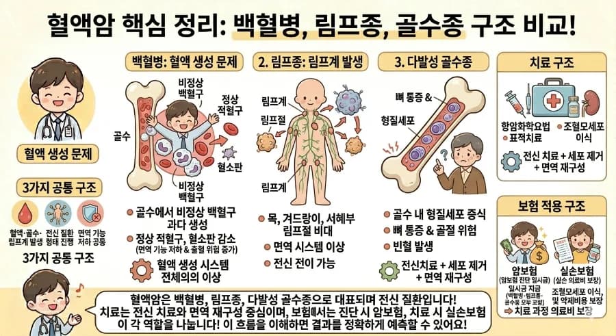 혈액암 종류별 특징과 치료법 2026: 백혈병, 림프종, 골수종 비교