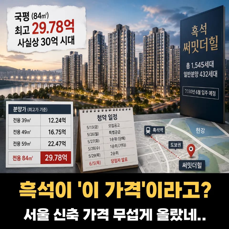 흑석 써밋더힐 청약 2026: 국평 30억, 서울 부동산 현실 분석