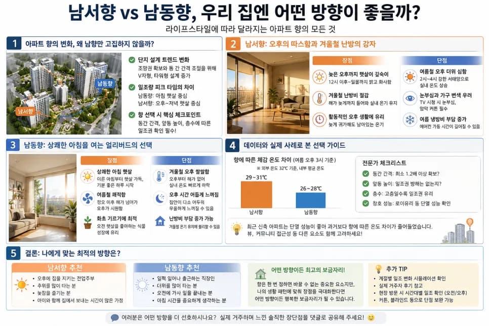 남서향 vs 남동향 아파트, 2026년 최적의 선택 가이드