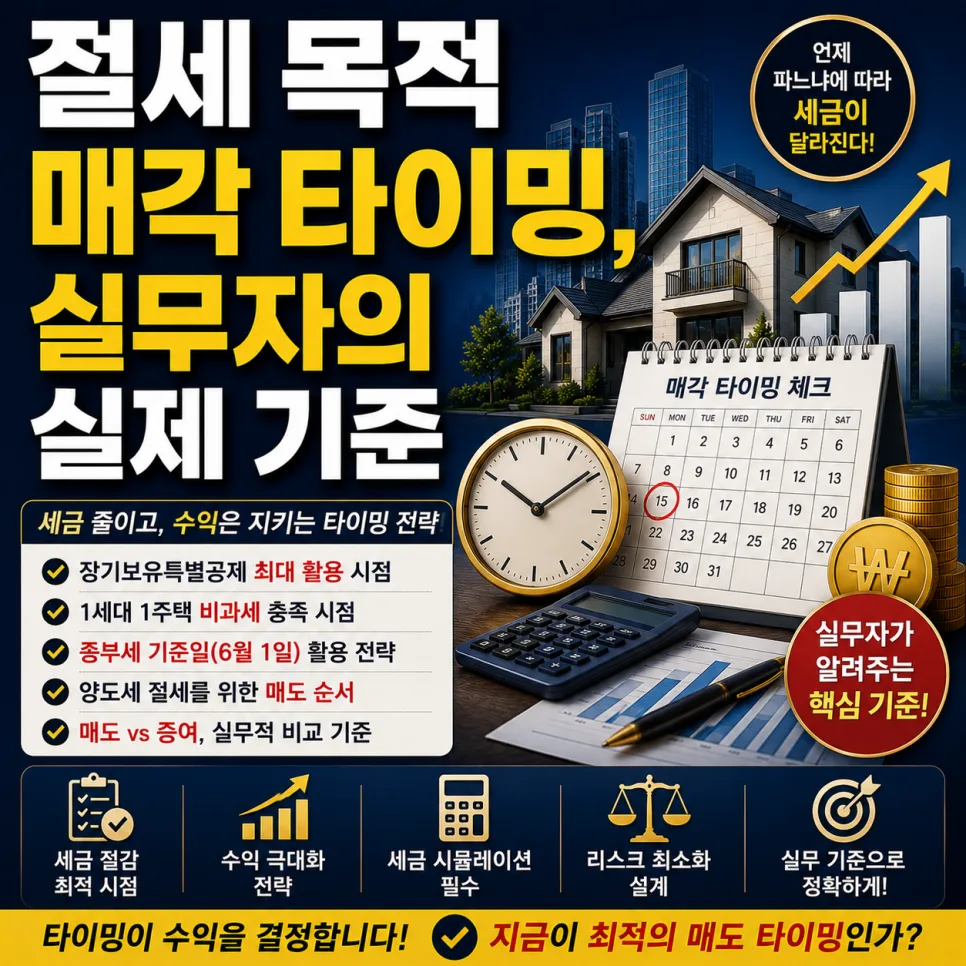 부동산 매각 타이밍 2026: 절세 기준과 실수익 극대화 전략