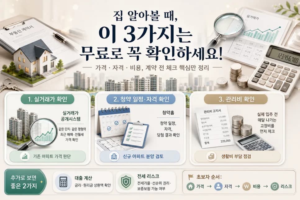 2026년 집 계약 전 필수 확인 3가지: 실거래가, 청약홈, 관리비