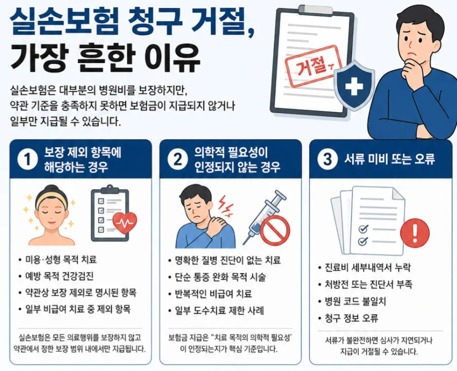 실손보험 청구 거절 이유 2026: 5가지 핵심 원인과 해결책