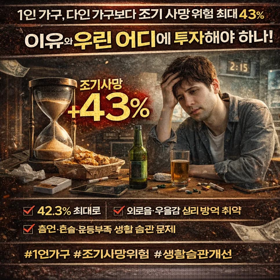 1인 가구 조기 사망 위험 43%↑, 생존율 높이는 핵심 전략 2026