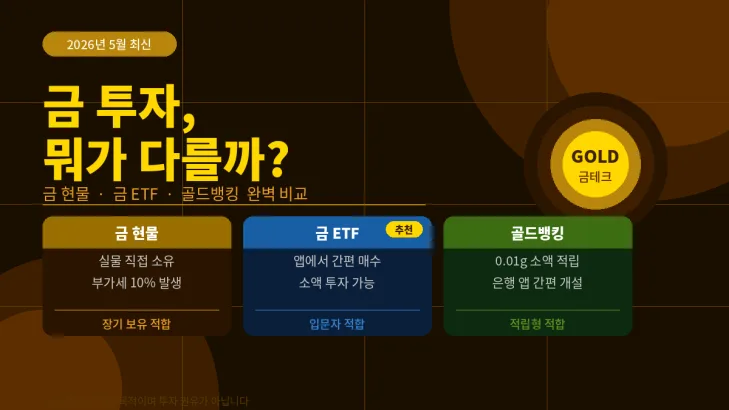 2026년 금 투자 방법 비교: 현물, ETF, 골드뱅킹 장단점 총정리